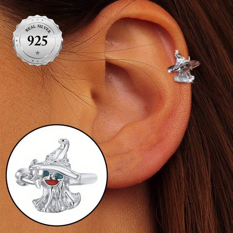 S925 Sterling Silver Halloween Witch Hat Ghost Non-Pierced Ear Clip