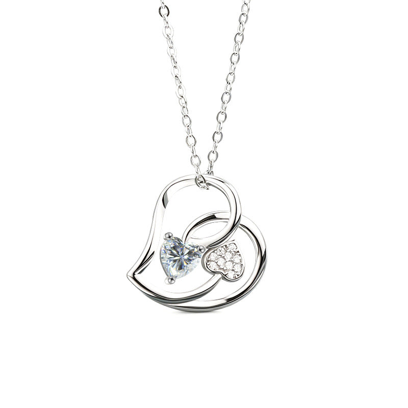 S925 Sterling Silver Double Love Moissanite Pendant Necklace