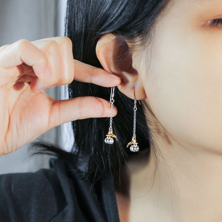 S925 Sterling Silver Two-Tone Halloween Pumpkin Drop Earrings