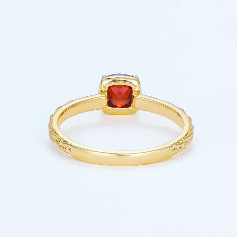 S925 Sterling Silver Gold-Plated Garnet Ring