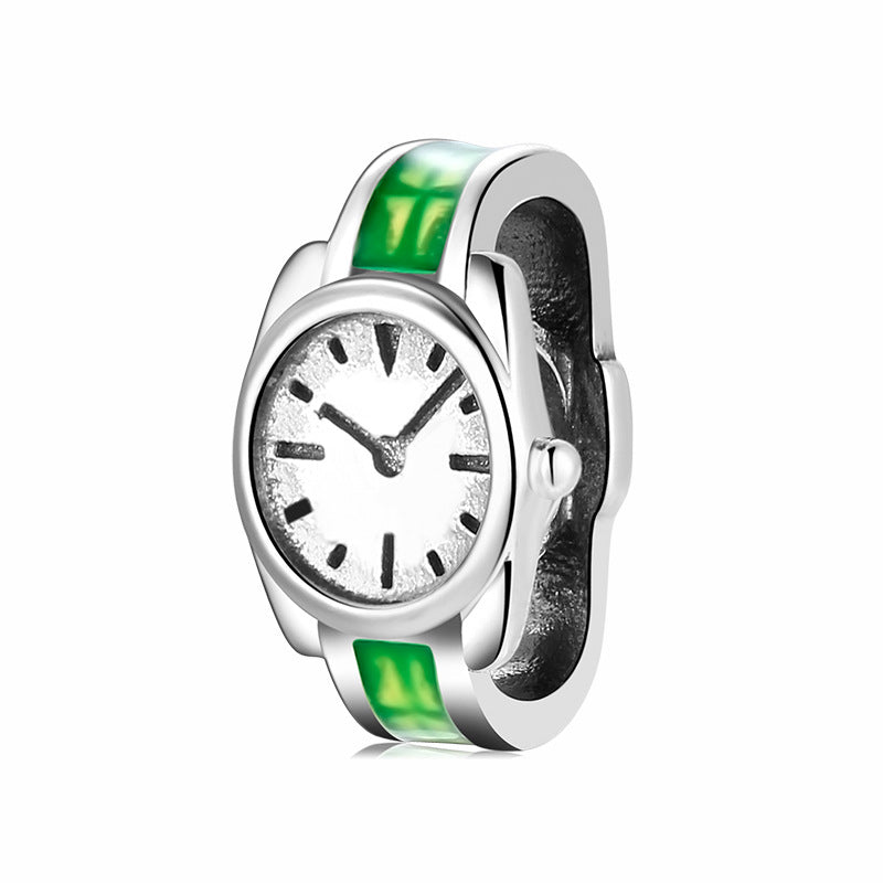 S925 Sterling Silver Mini Watch Beaded Pendant