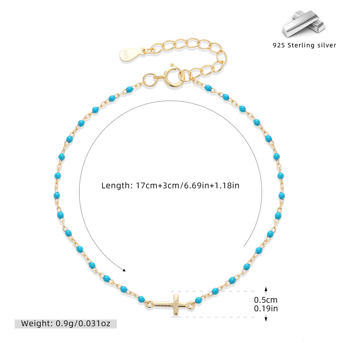 S925 Sterling Silver Cross Bracelet with Colorful Enamel Detail