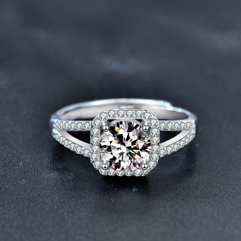 925 Sterling Silver Moissanite Double Row Square Ring