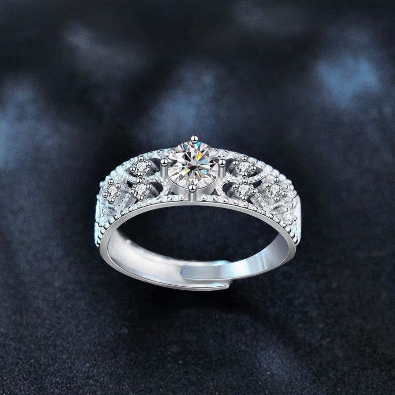 925 Sterling Silver Moissanite Hollow Out Ring
