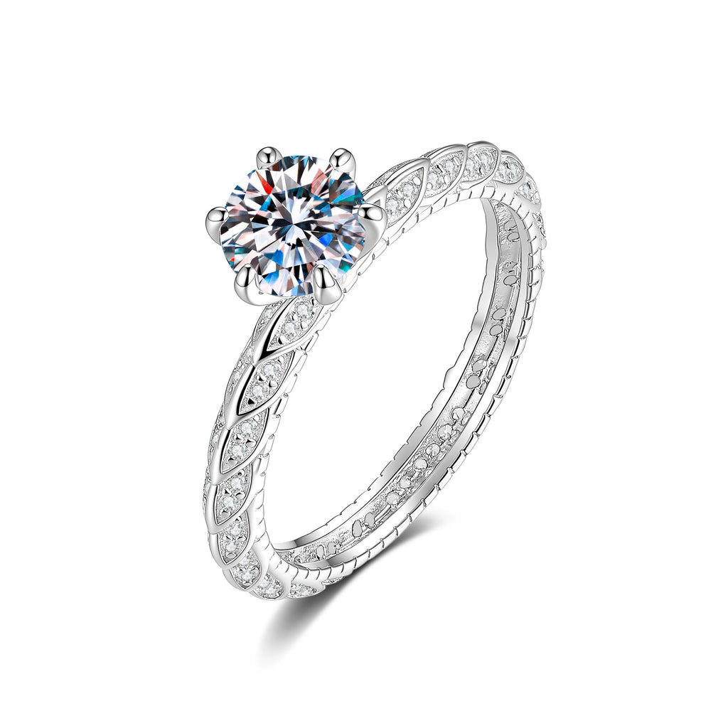 S925 Silver Six-Prong Ring with Colored Moissanite