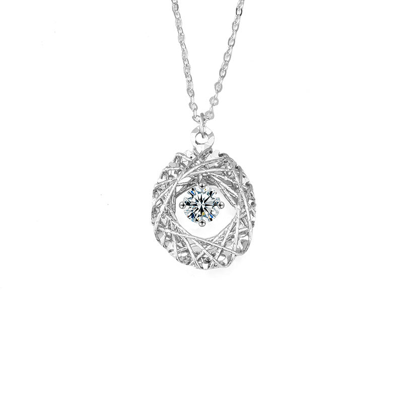 S925 Sterling Silver Woven Dream Net Egg-Shaped Pendant Necklace