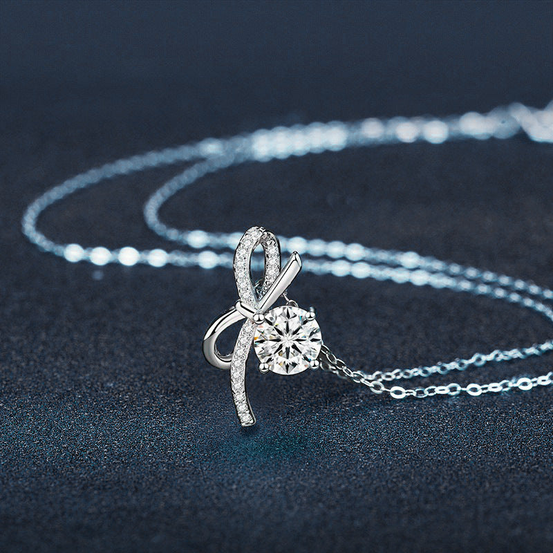 S925 Sterling Silver Bow Moissanite Necklace