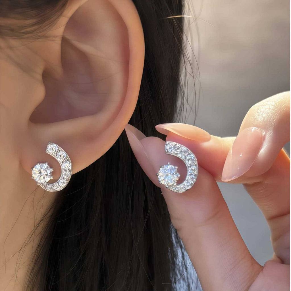 S925 Sterling Silver Moon Moissanite Stud Earrings