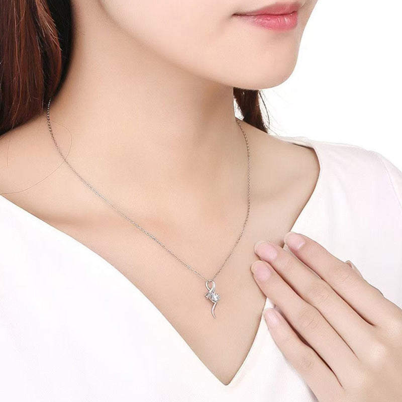 S925 Sterling Silver Moissanite Simple Four-Claw Twisted Pendant Necklace