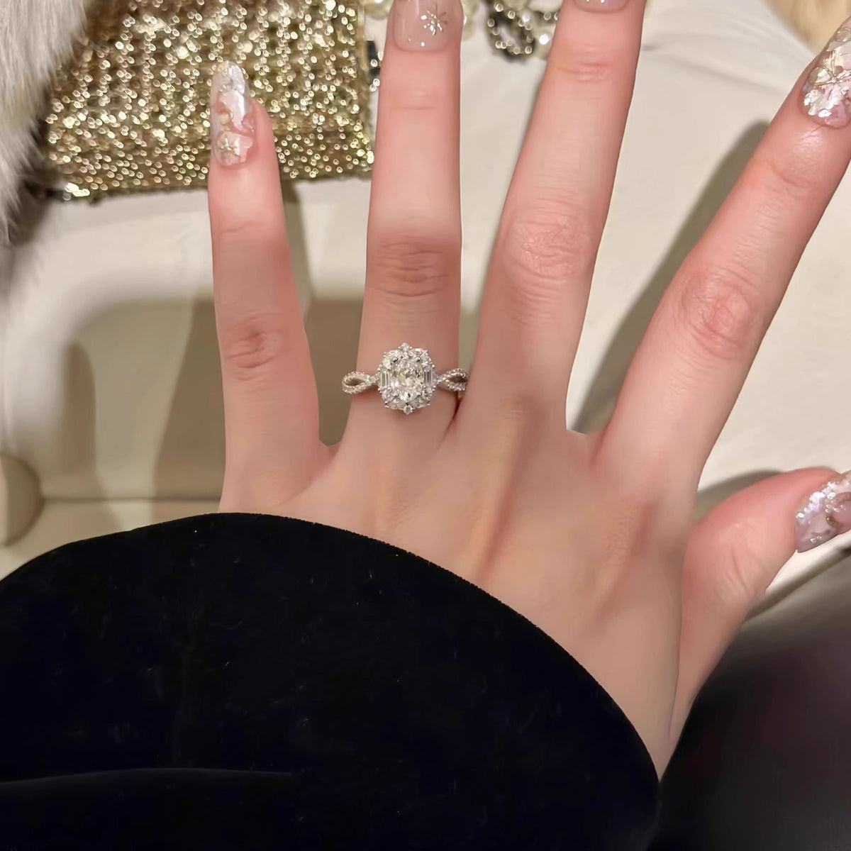 925 Sterling Silver Oval Dove Egg Moissanite Ring
