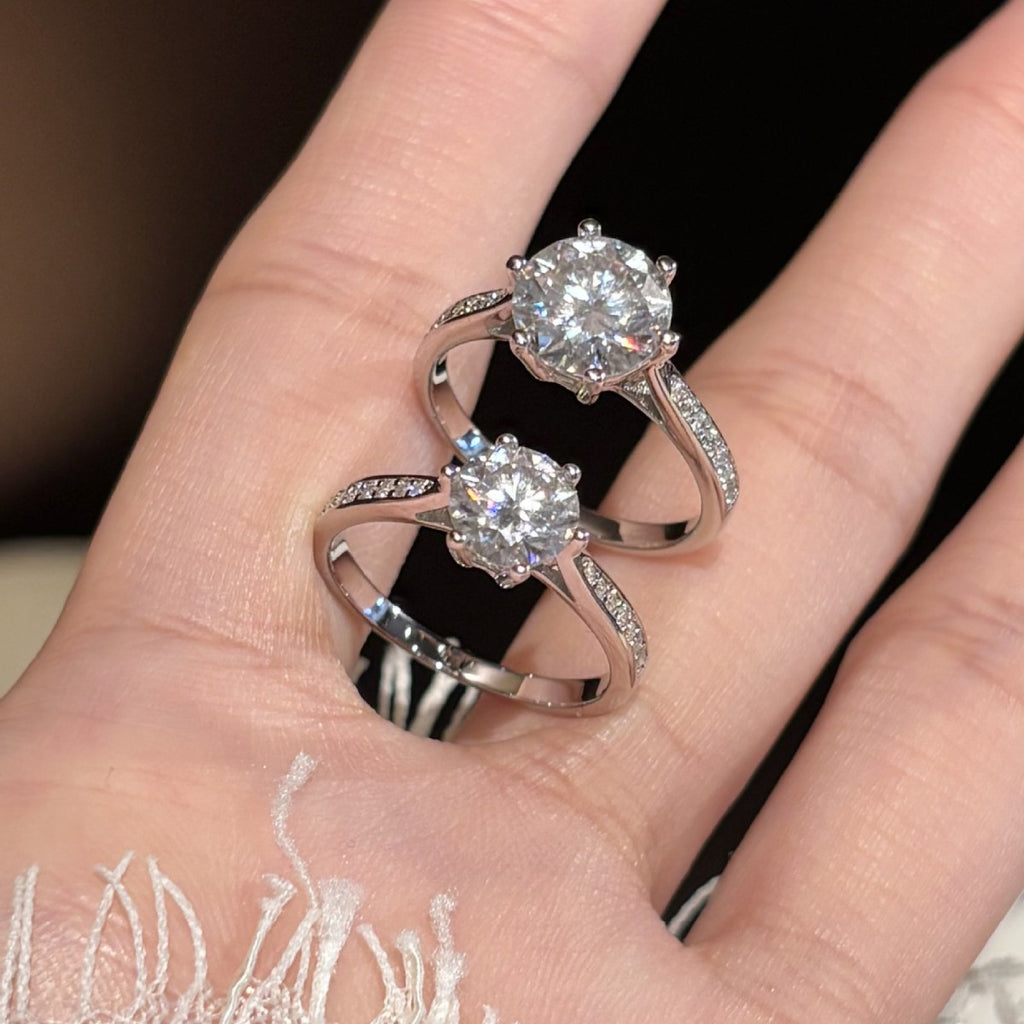 S925 Silver Six-Prong Ring with Colored Moissanite