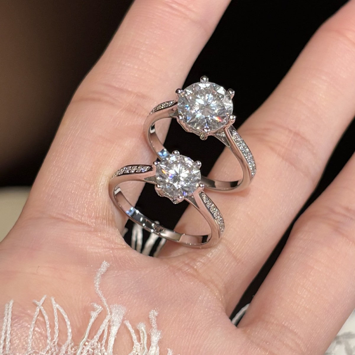 S925 Silver Six-Prong Ring with Colored Moissanite