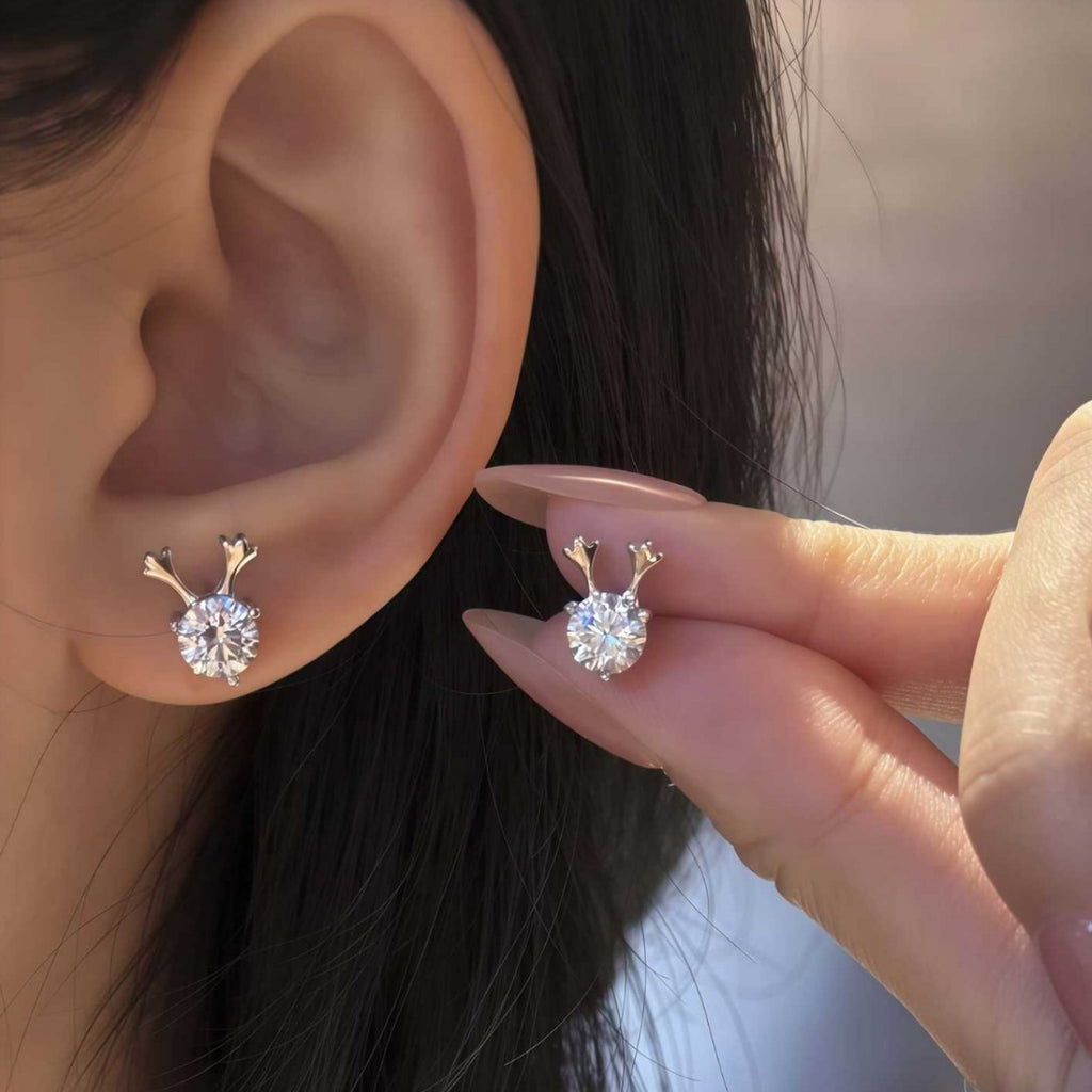 S925 Sterling Silver Moissanite Antler Stud Earrings