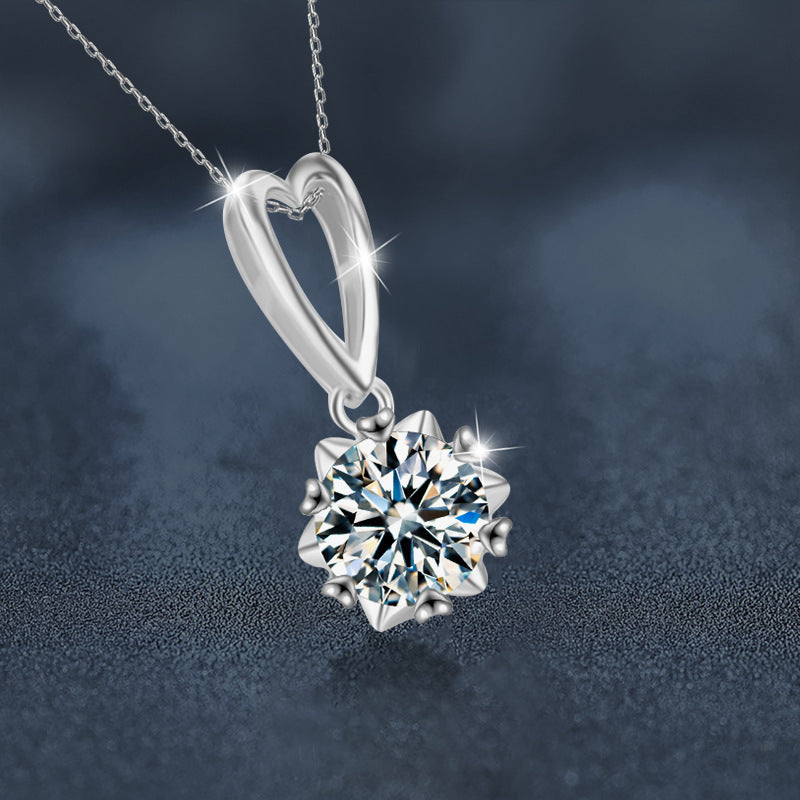 S925 Sterling Silver Loving Heart Moissanite Necklace