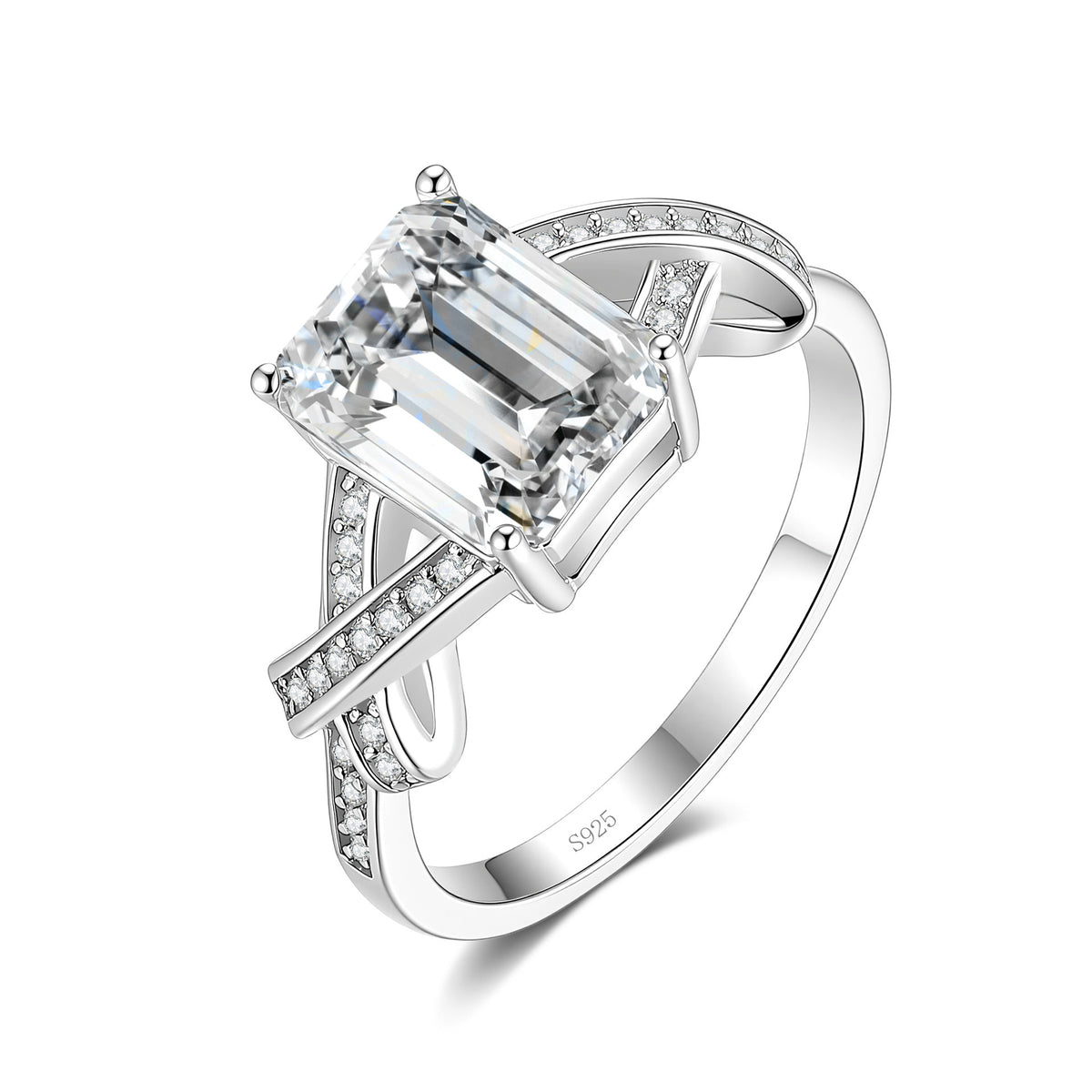 S925 Sterling Silver Rectangular Colored Moissanite Ring