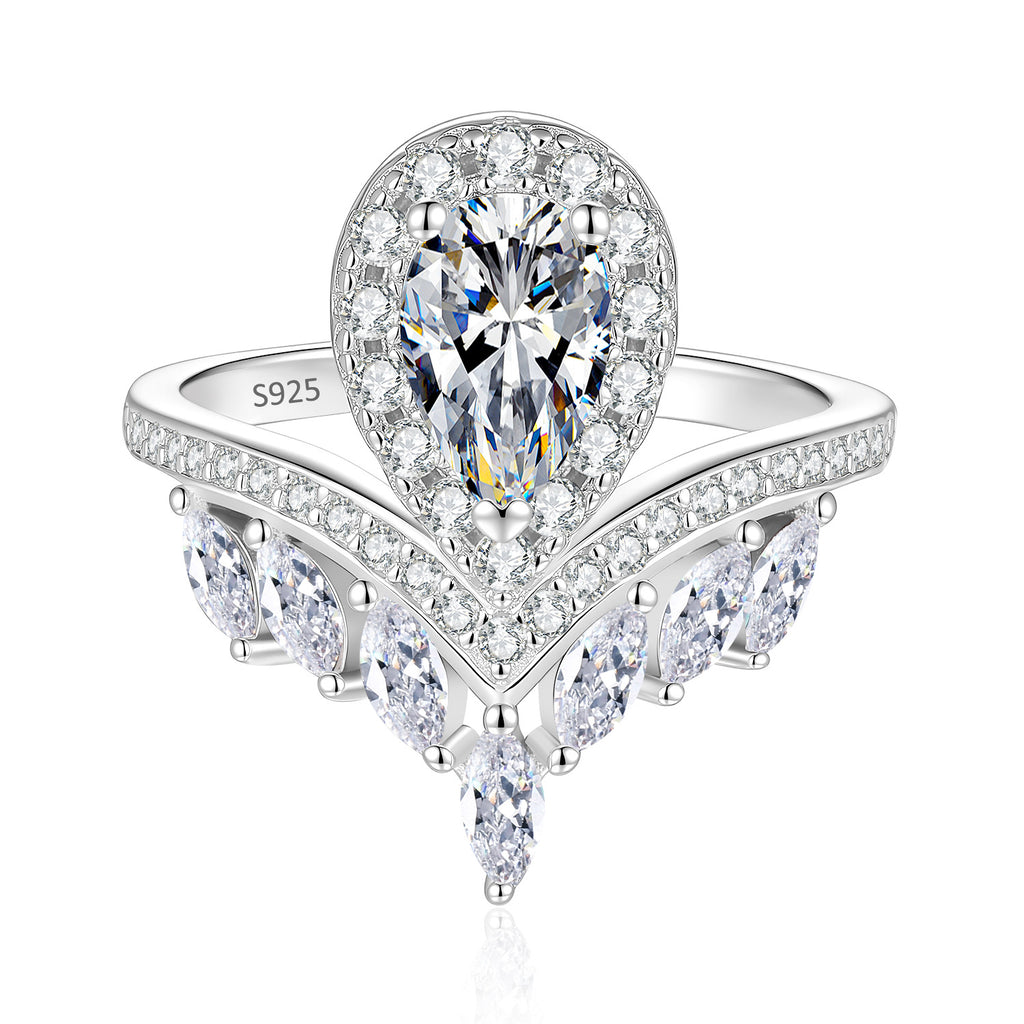 S925 Sterling Silver Teardrop Moissanite Ring