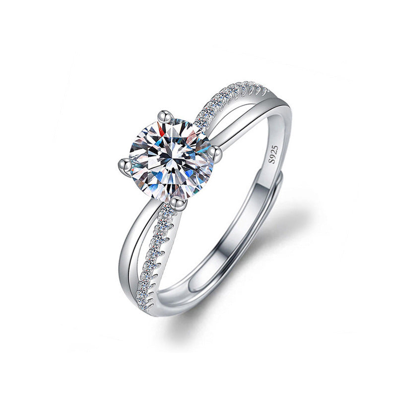 S925 Sterling Silver Moissanite Hollow Ring