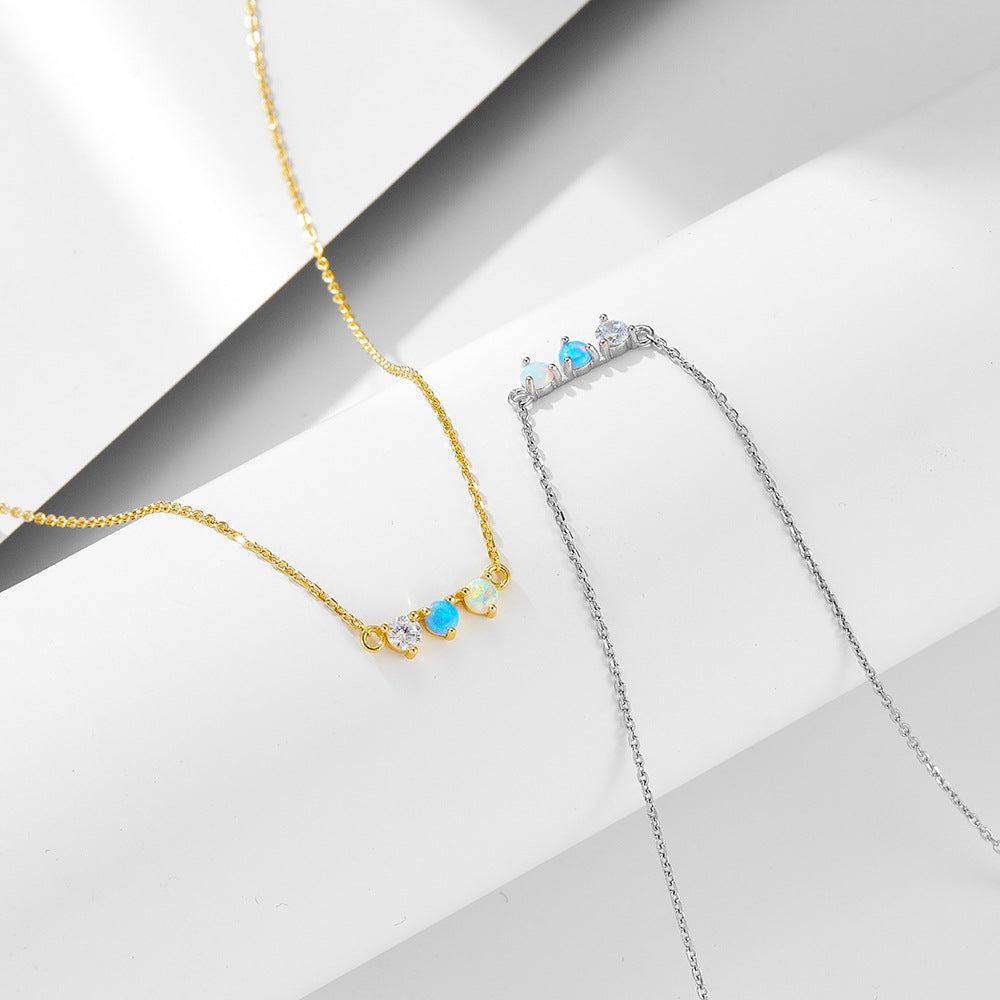 S925 Sterling Silver Colorful Opal Zircon Inlaid Necklace