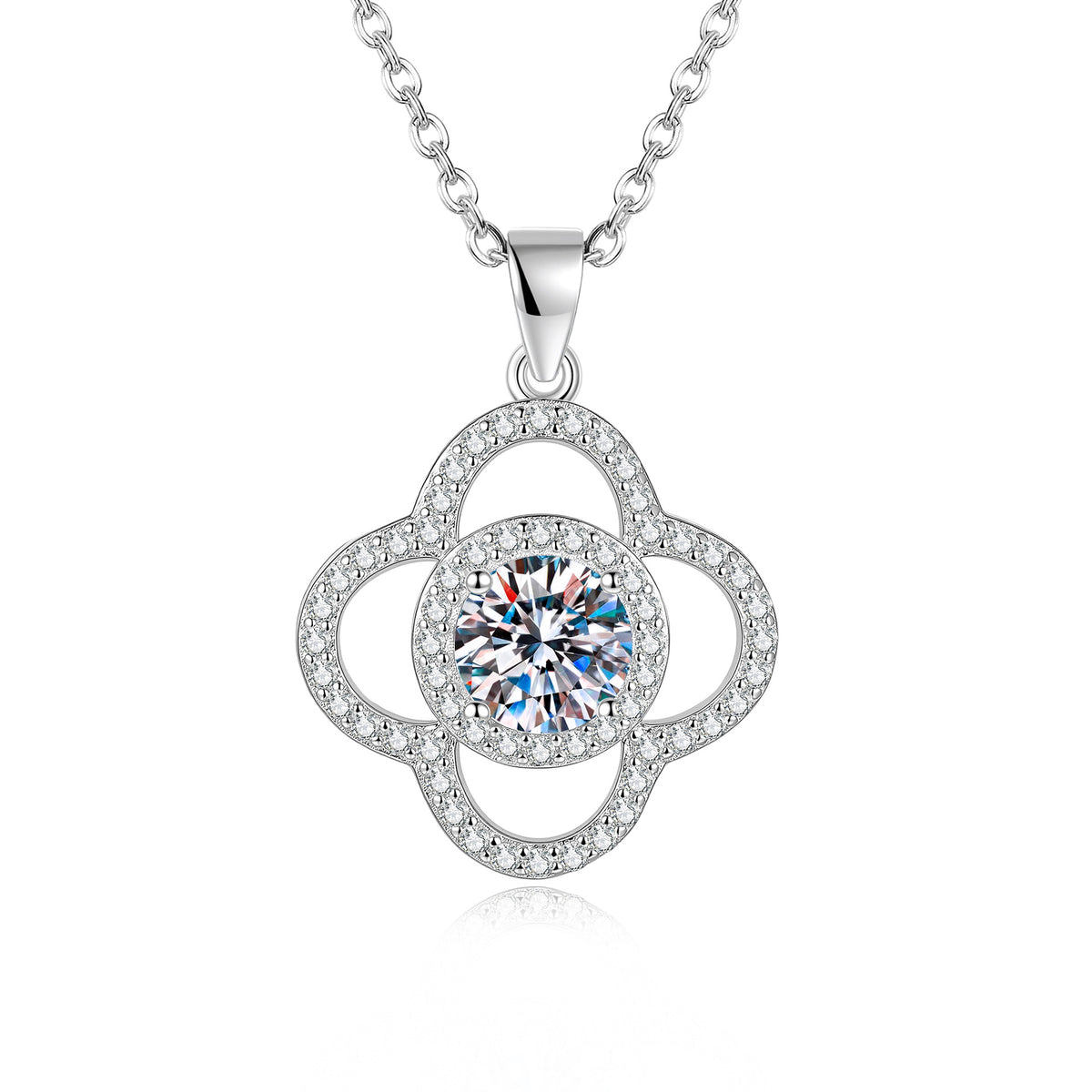 S925 Sterling Silver Four-Leaf Clover Moissanite Necklace