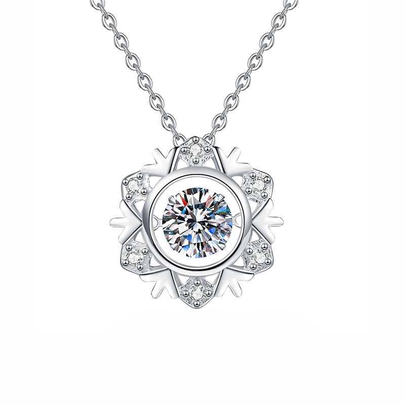 S925 Sterling Silver Snowflake Pendant Moissanite Necklace