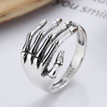 S925 Sterling Silver Halloween Skeleton Hand Open Ring