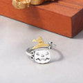 S925 Sterling Silver Halloween Pumpkin, Skull, and Broomstick Open Adjustable Ring