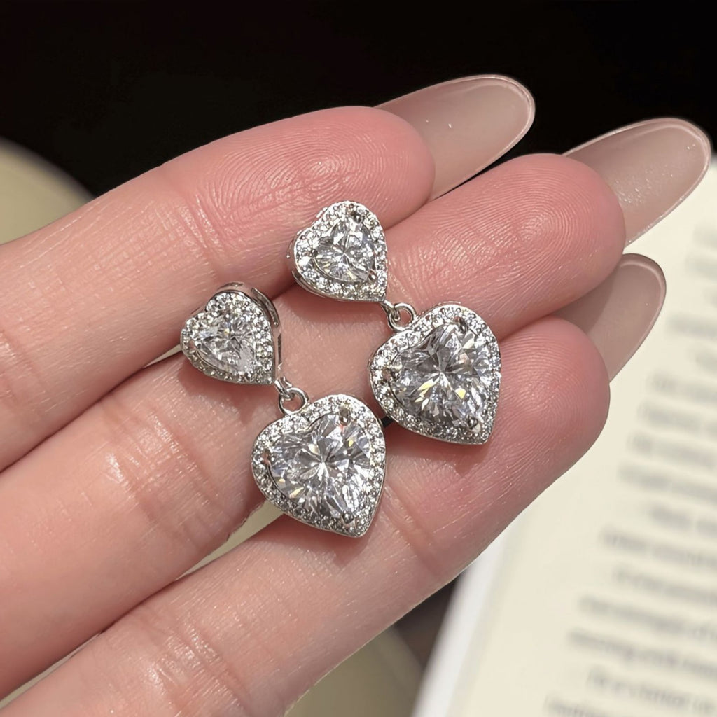 S925 Sterling Silver Heart-Shaped Moissanite Stud Earrings