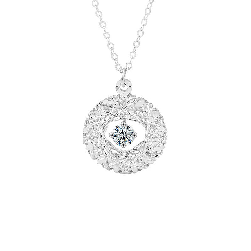 S925 Sterling Silver Woven Dream Net Garland Moissanite  Pendant Necklace