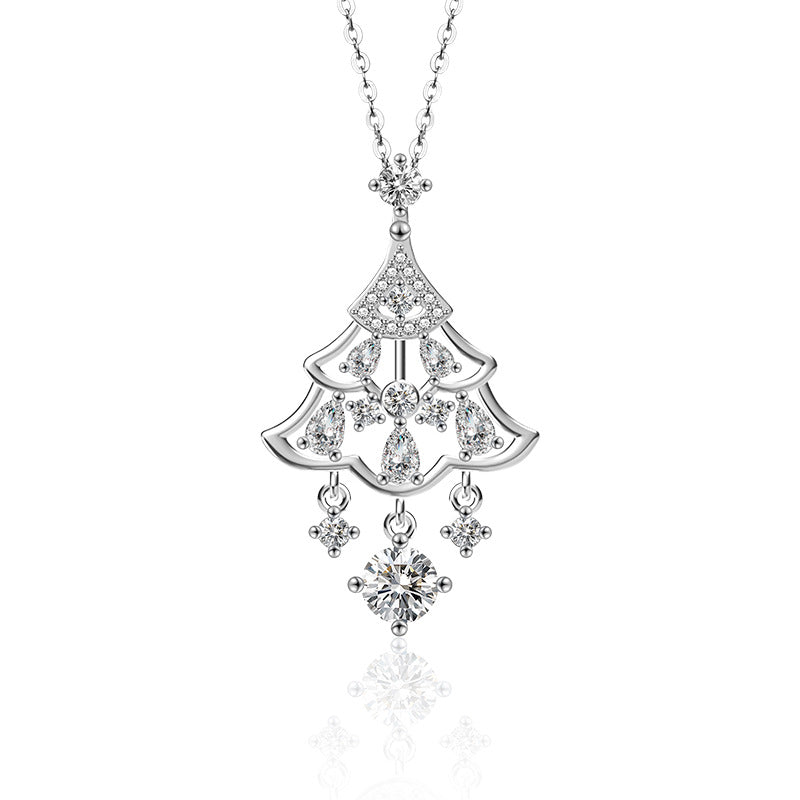 S925 Sterling Silver Moissanite Christmas Tree Pendant Necklace