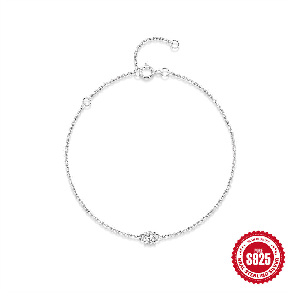 S925 Sterling Silver Solitaire Moissanite Stackable Bracelet