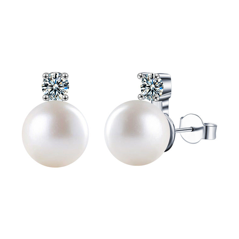 Versatile 925 Sterling Silver Pearl and Moissanite Stud Earrings