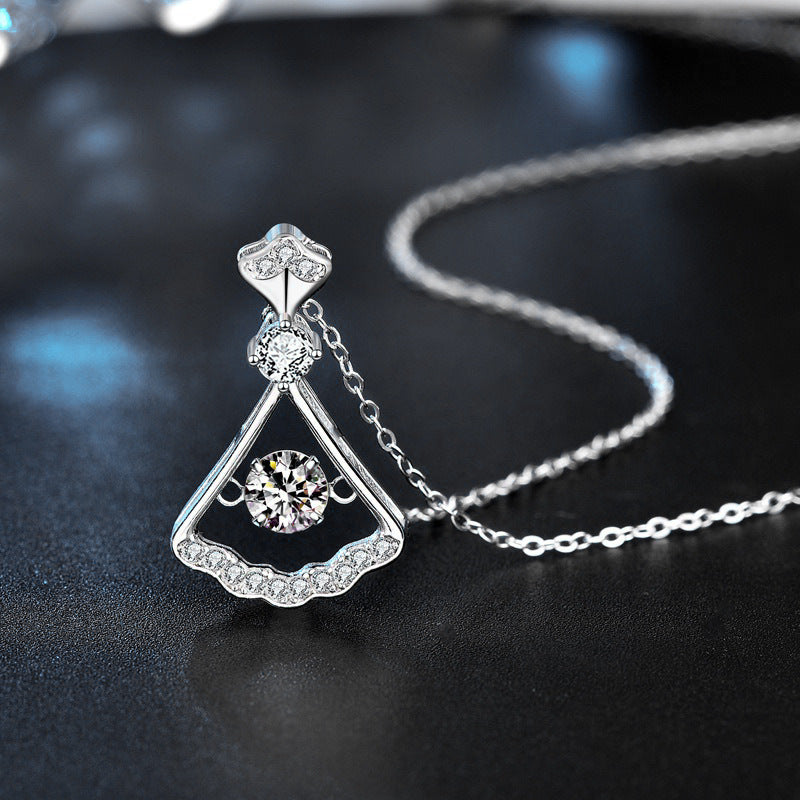 S925 Sterling Silver Moissanite Fan-Shaped Pendant Necklace