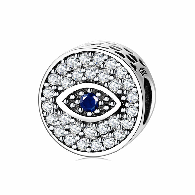 S925 Sterling Silver Round Evil Eye Zircon Inlaid Bead Pendant
