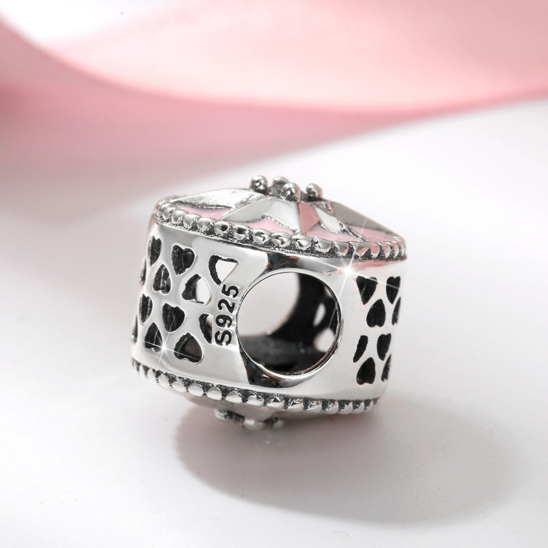 S925 Sterling Silver Hollow Heart-Shaped Pink Asterism Zircon Pendant