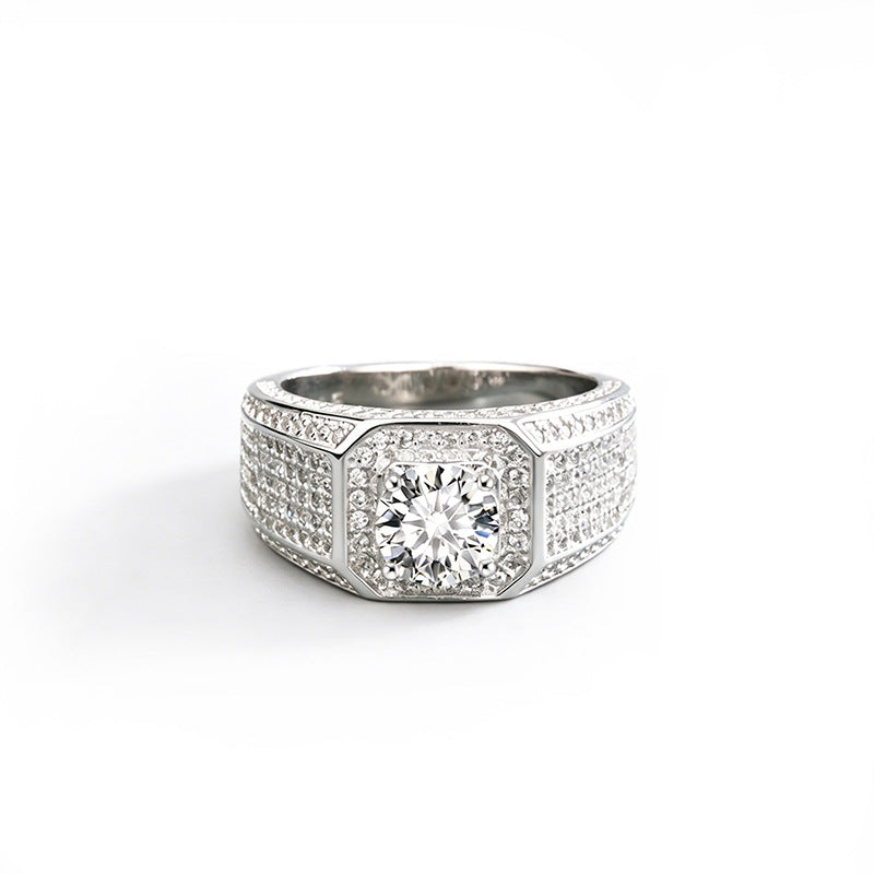 S925 Sterling Silver Classic Man's Moissanite Ring 