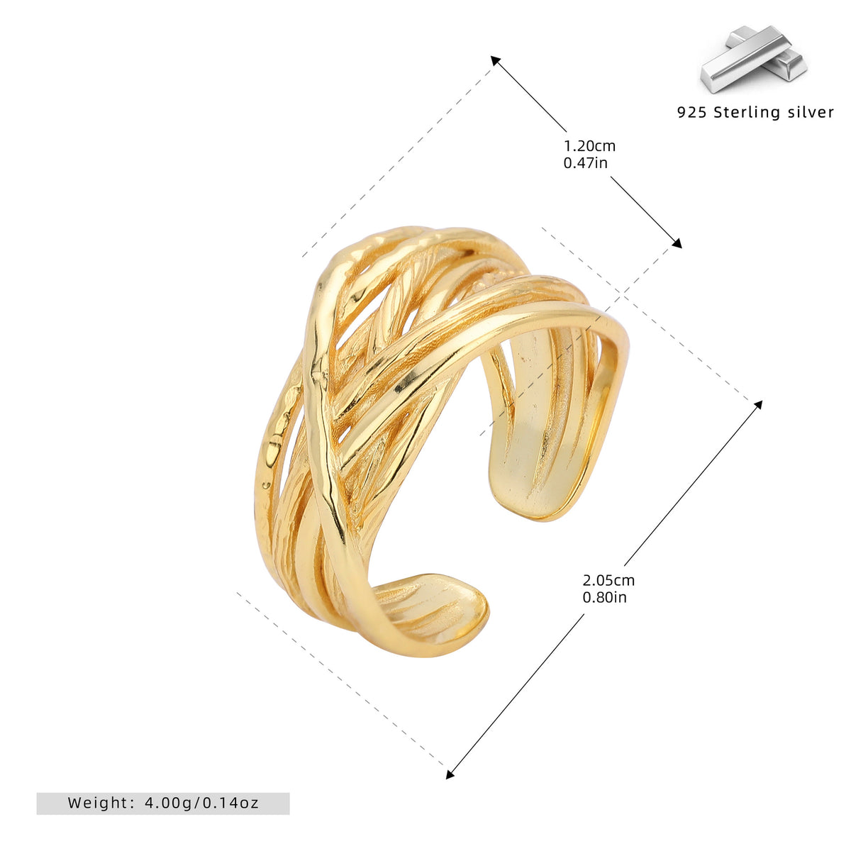 S925 sterling silver ring, stylish and unique irregular multi-layered band