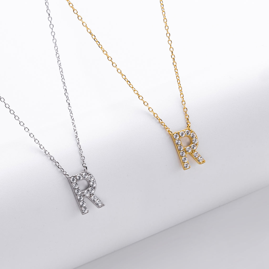 S925 Sterling Silver Simple Diamond Necklace with English Letters