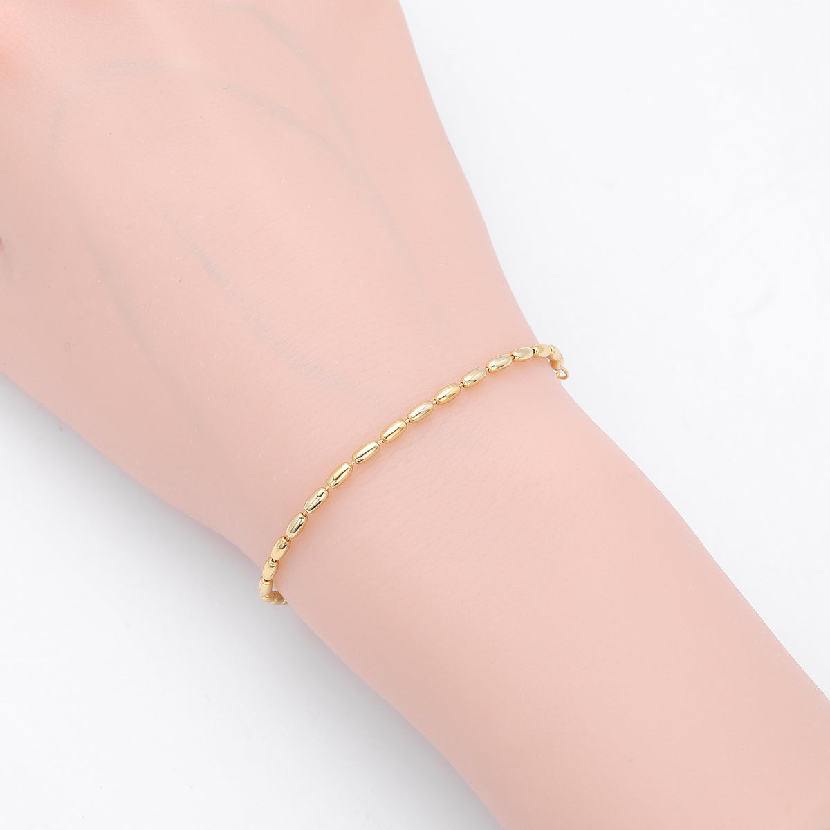 S925 Sterling Silver Rice-Shaped Olive Bead Bracelet