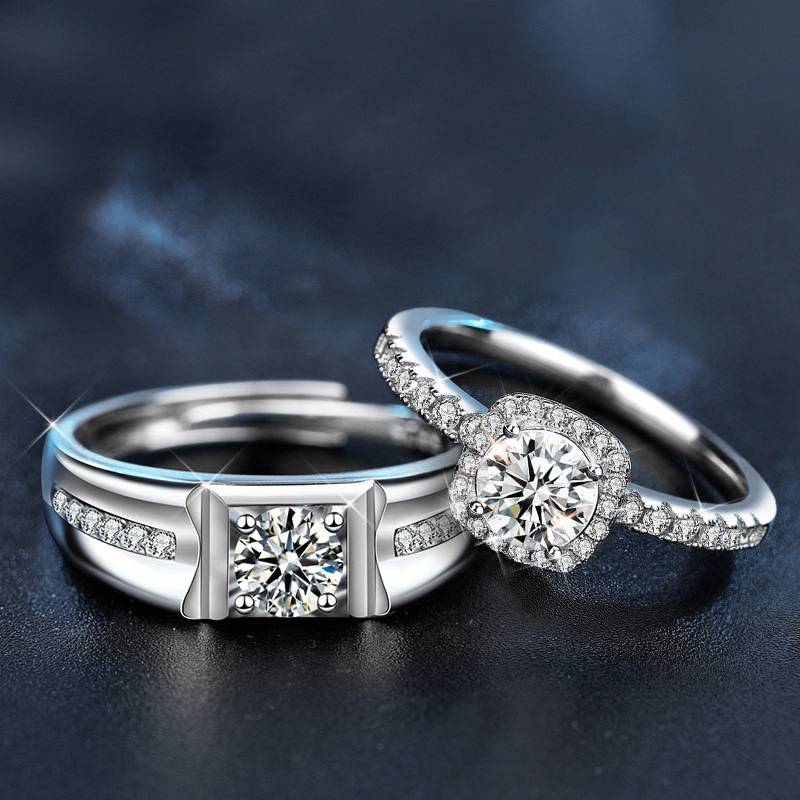 925 Sterling Silver Moissanite Small Sugar Cube Couple Rings Diamond Ring
