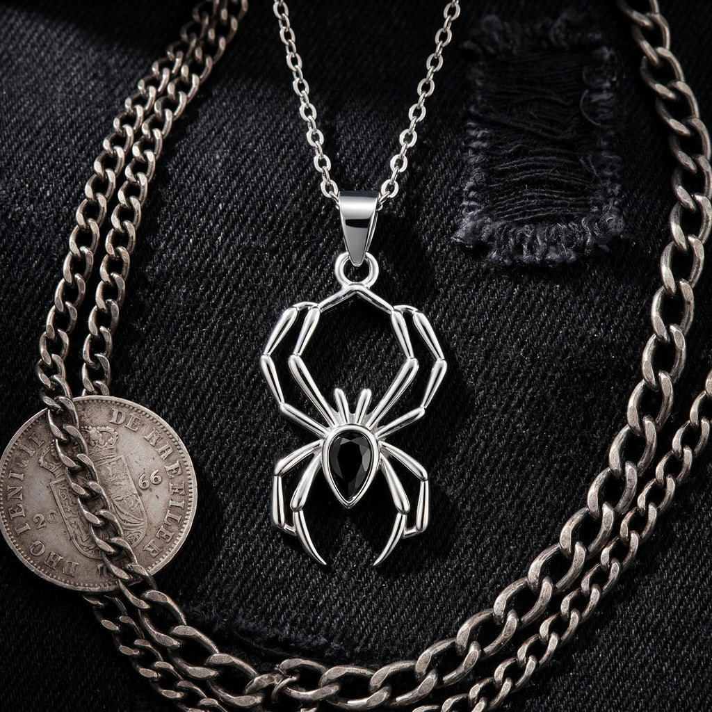 S925 Silver Gothic Spider Halloween Necklace