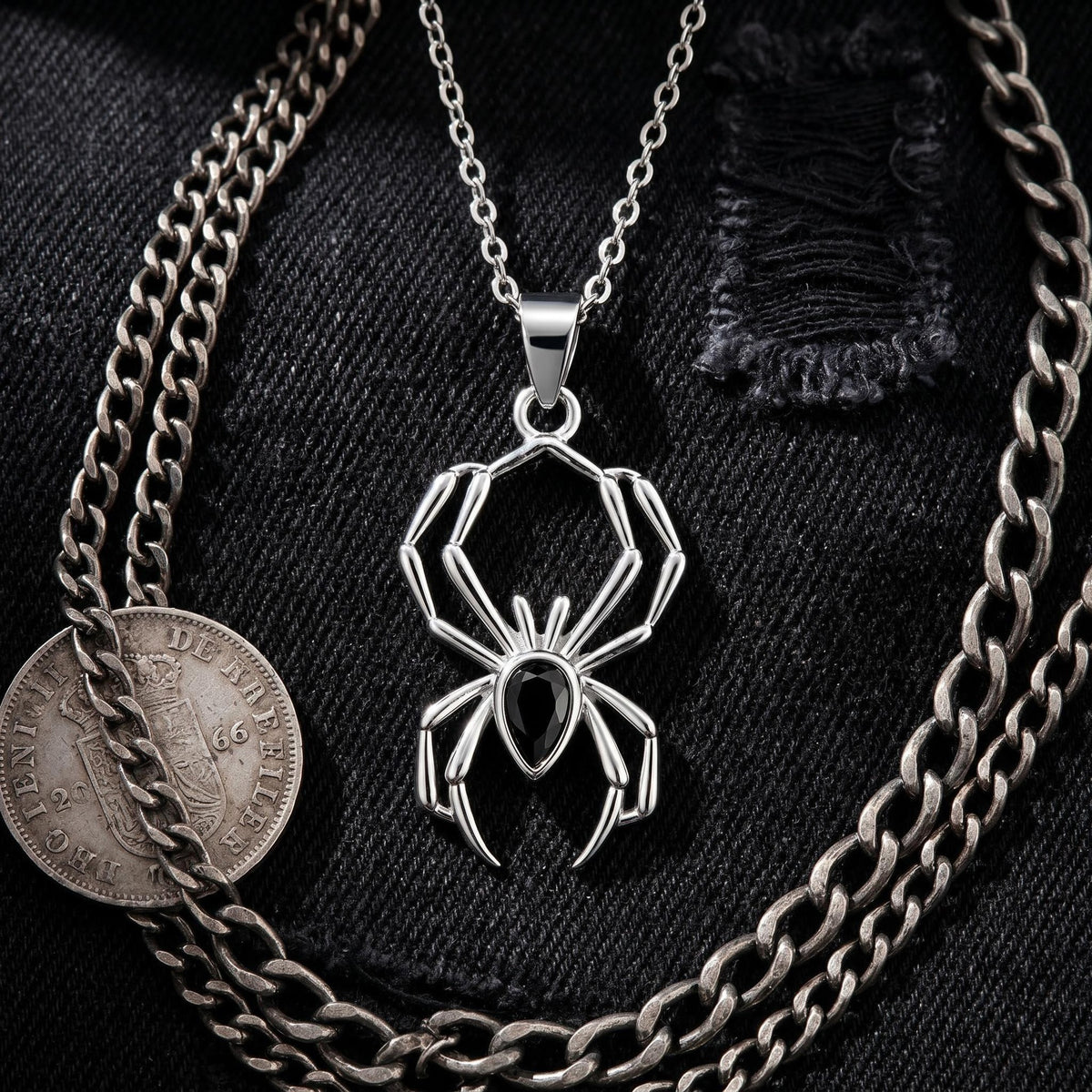S925 Silver Gothic Spider Halloween Necklace
