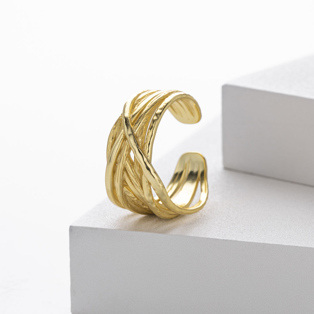 S925 sterling silver ring, stylish and unique irregular multi-layered band