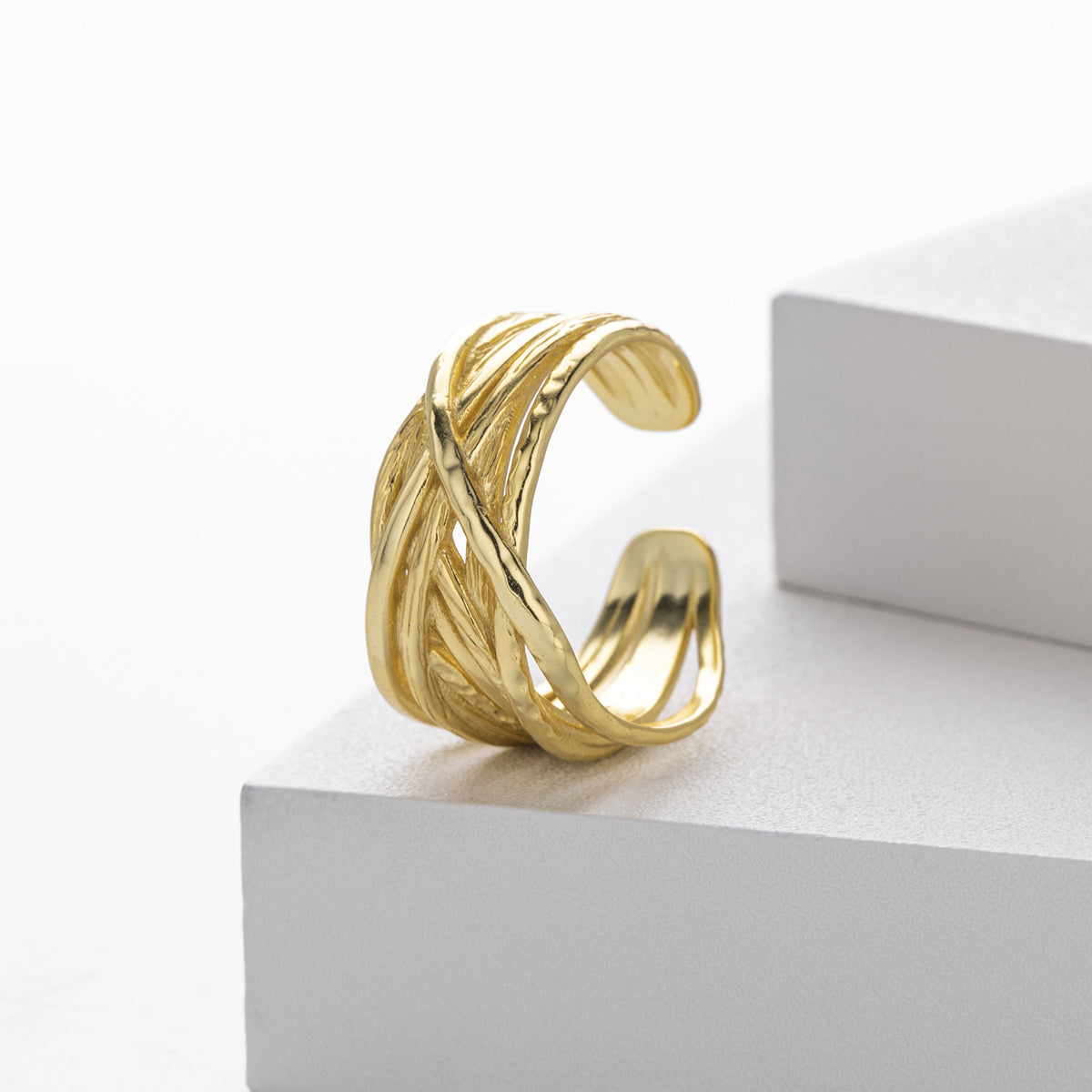 S925 sterling silver ring, stylish and unique irregular multi-layered band