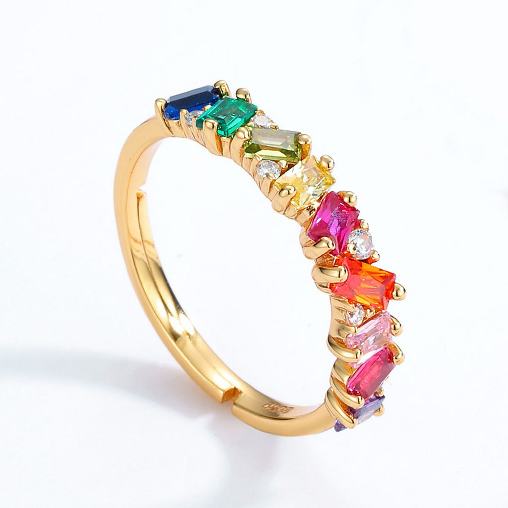 S925 Sterling Silver Gold-Plated Rainbow Zircon Ring