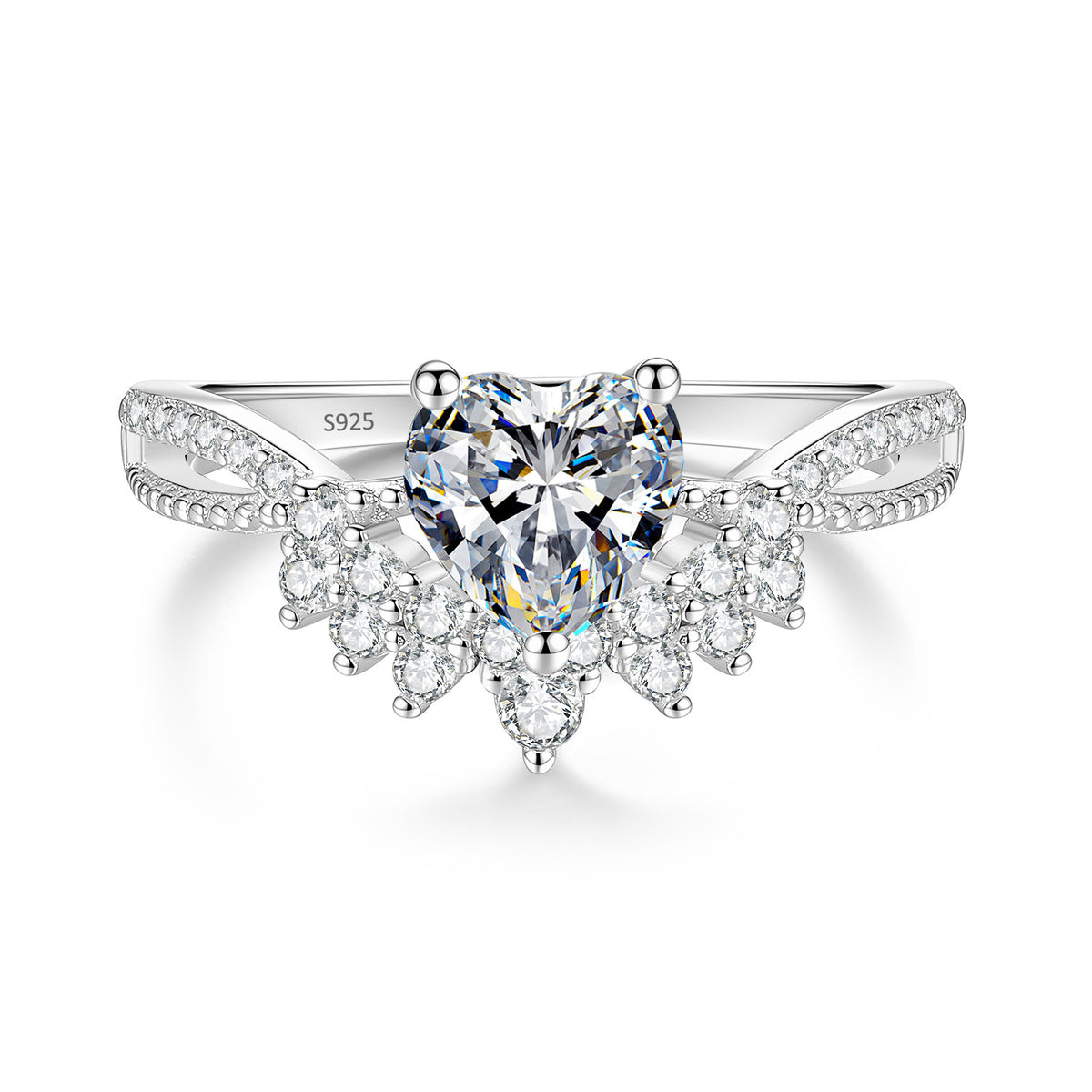 S925 Silver Heart-Shaped Moissanite Ring