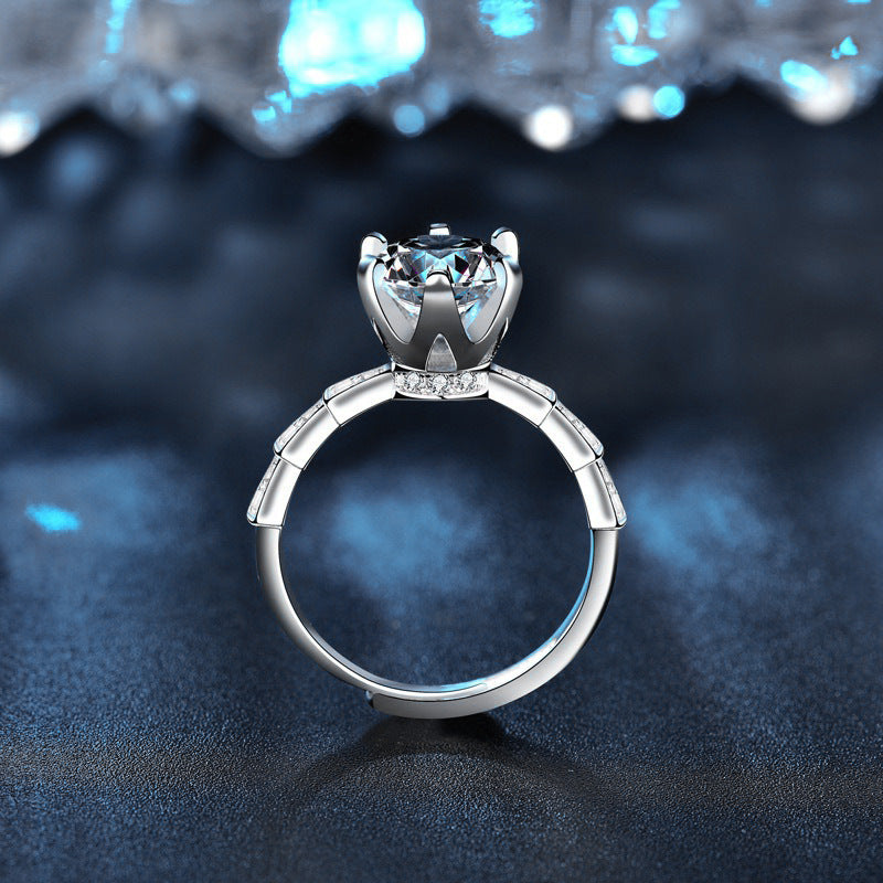 S925 Sterling Silver Bamboo Six-Claw Ring Moissanite Ring