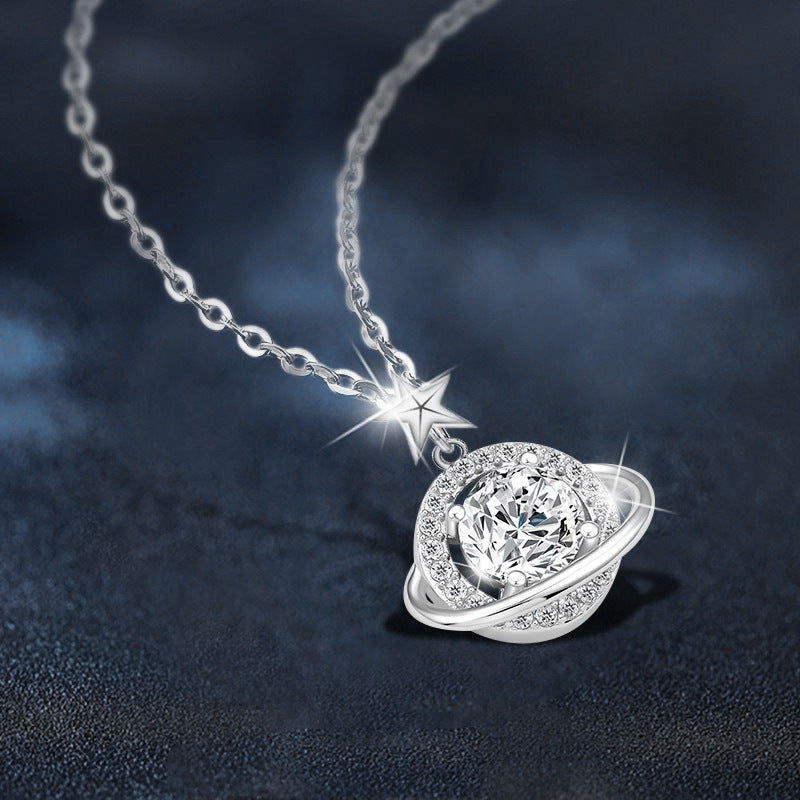 S925 Sterling Silver Moissanite Planet Pendant Necklace