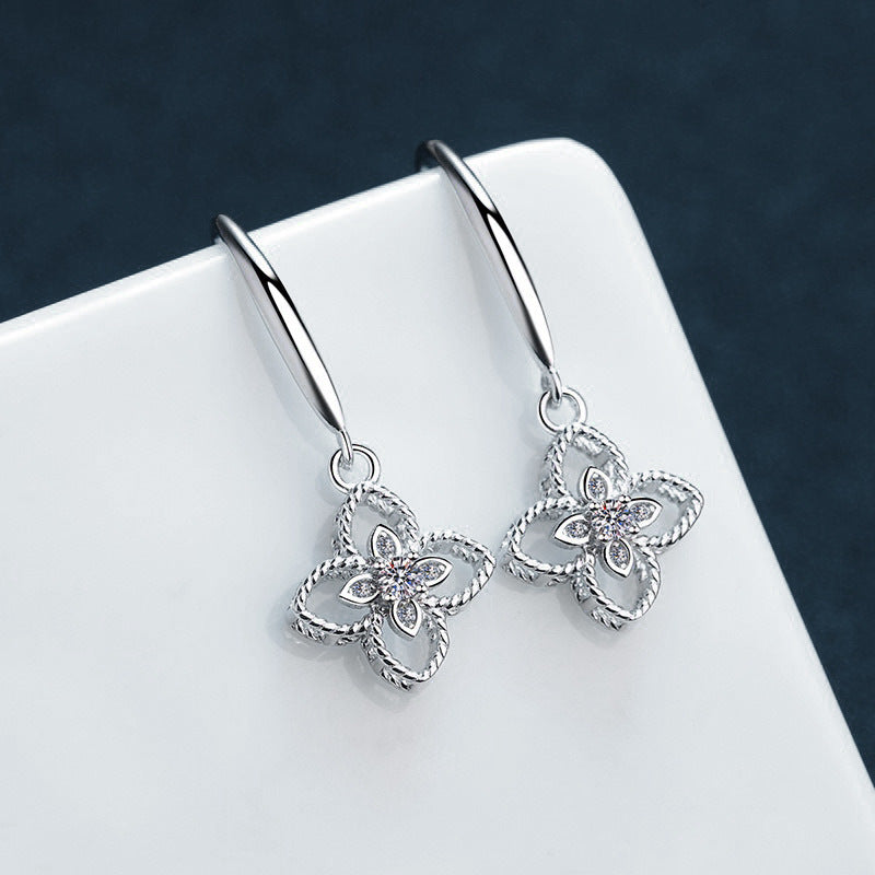 Four-Leaf Clover Earrings — 925 Sterling Silver & Moissanite Jewelry