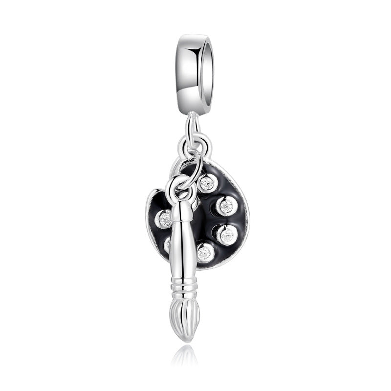 S925 Sterling Silver Art Palette and Paintbrush Pendant