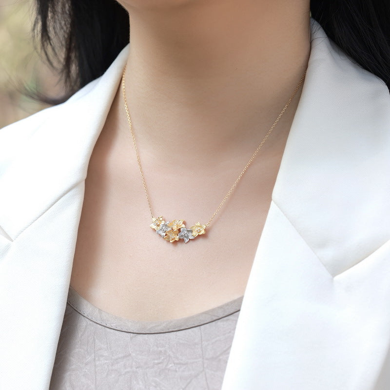 S925 Sterling Silver Petal Zircon Necklace